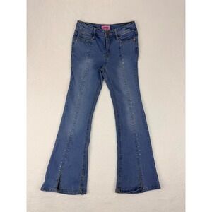 Beautees by Amy Byer Girls Size 10 Blue Denim Flare Jeans Rhinestone Split Hem